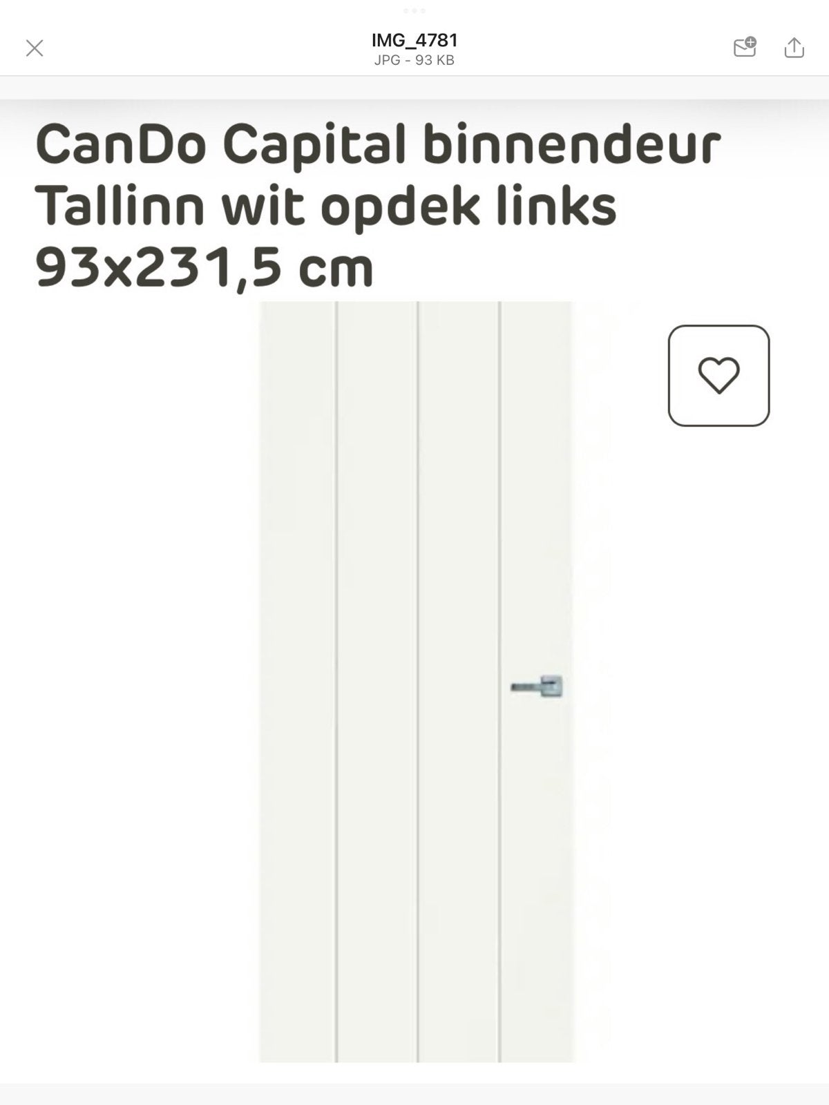 CanDo binnendeur wit opdek, Doe-het-zelf en Verbouw, Ophalen, Nieuw, Binnendeur, 200 tot 215 cm