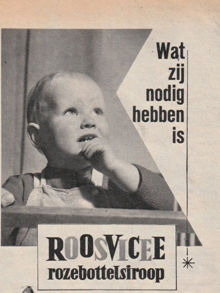 Retro reclame 1960 Roosvicee siroop baby heeft geen gebrek, Verzamelen, Ophalen of Verzenden, Overige typen
