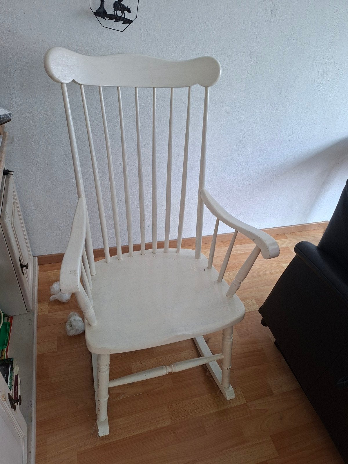 Vintage Windsor stijl schommelstoel, jaren '70, wit hout, Ophalen, Gebruikt, Wit, Hout