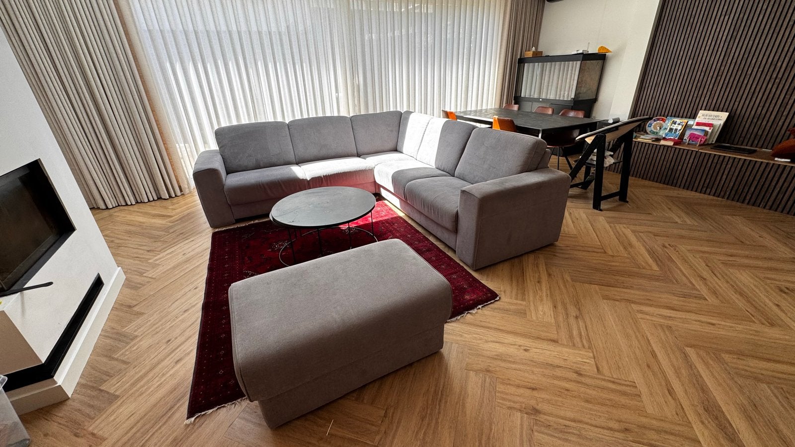 Hoekbank Handers & Hazel 270x270cm met poef, Ophalen, 250 tot 300 cm, Gebruikt, 100 tot 125 cm