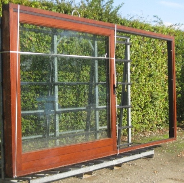 meranti houten schuifdeur , schuifraam , pui 449 x 210, Doe-het-zelf en Verbouw, Ophalen, Gebruikt, 225 cm of meer, 150 tot 225 cm