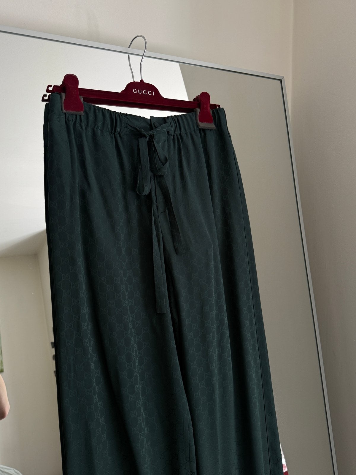Gucci GG Zijden Jacquard Broek Donkergroen, Kleding | Dames, Broeken en Pantalons, Maat 38/40 (M), Nieuw, Ophalen of Verzenden