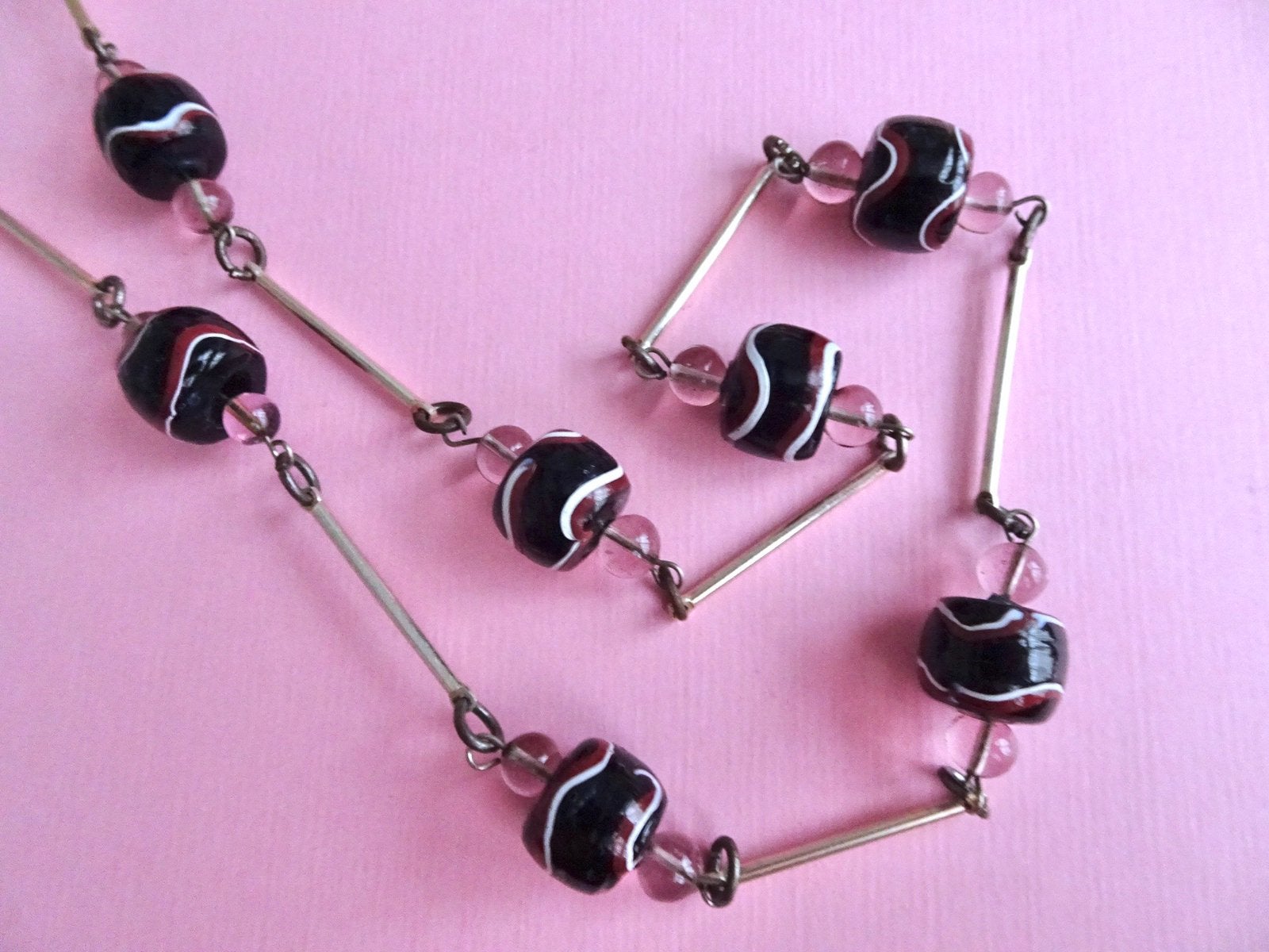 jwg Lange Art Deco 20s 30s murano glas kralen ketting zwart, Verzenden, Overige materialen, Ketting