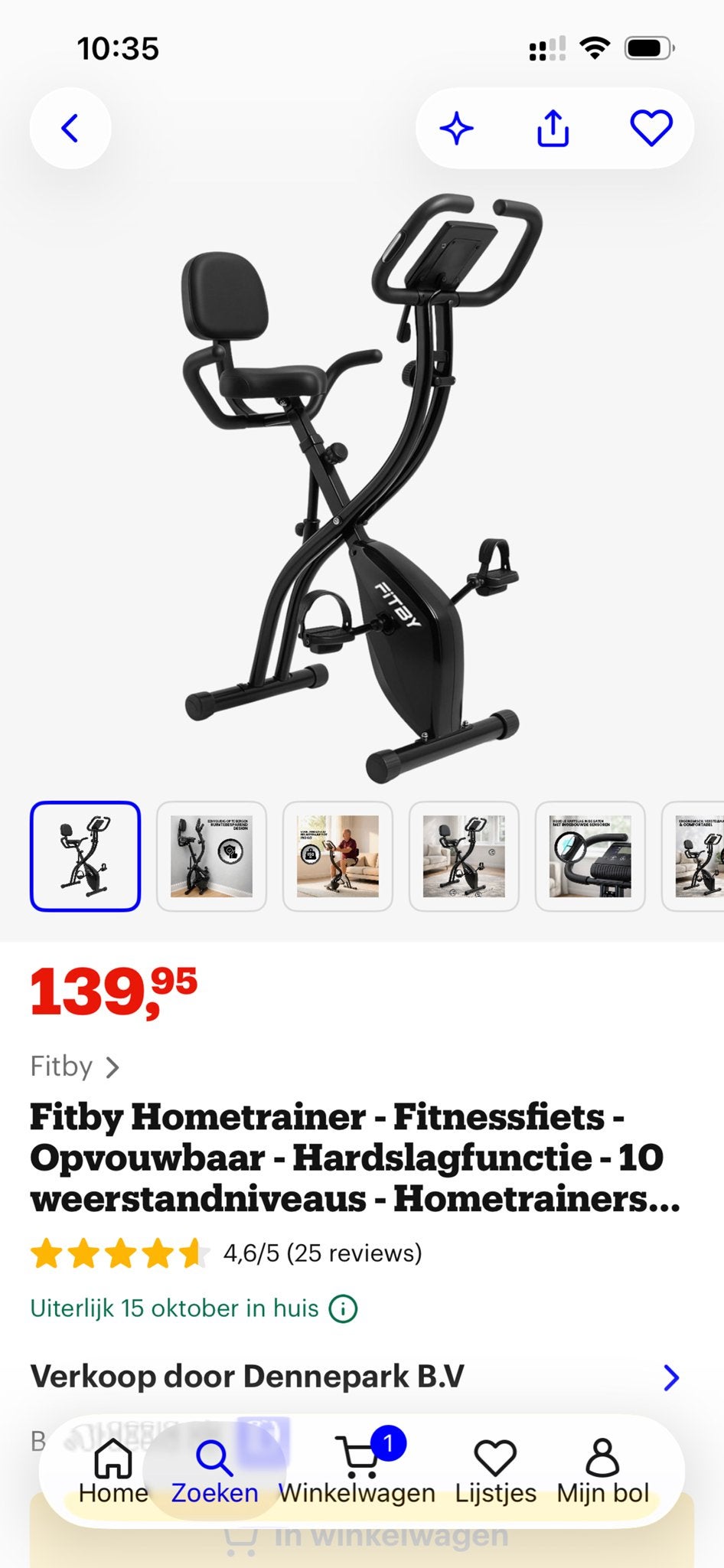 Fitby Hometrainer - Fitnessfiets - Opvouwbaar, Ophalen, Zo goed als nieuw, Metaal, Benen