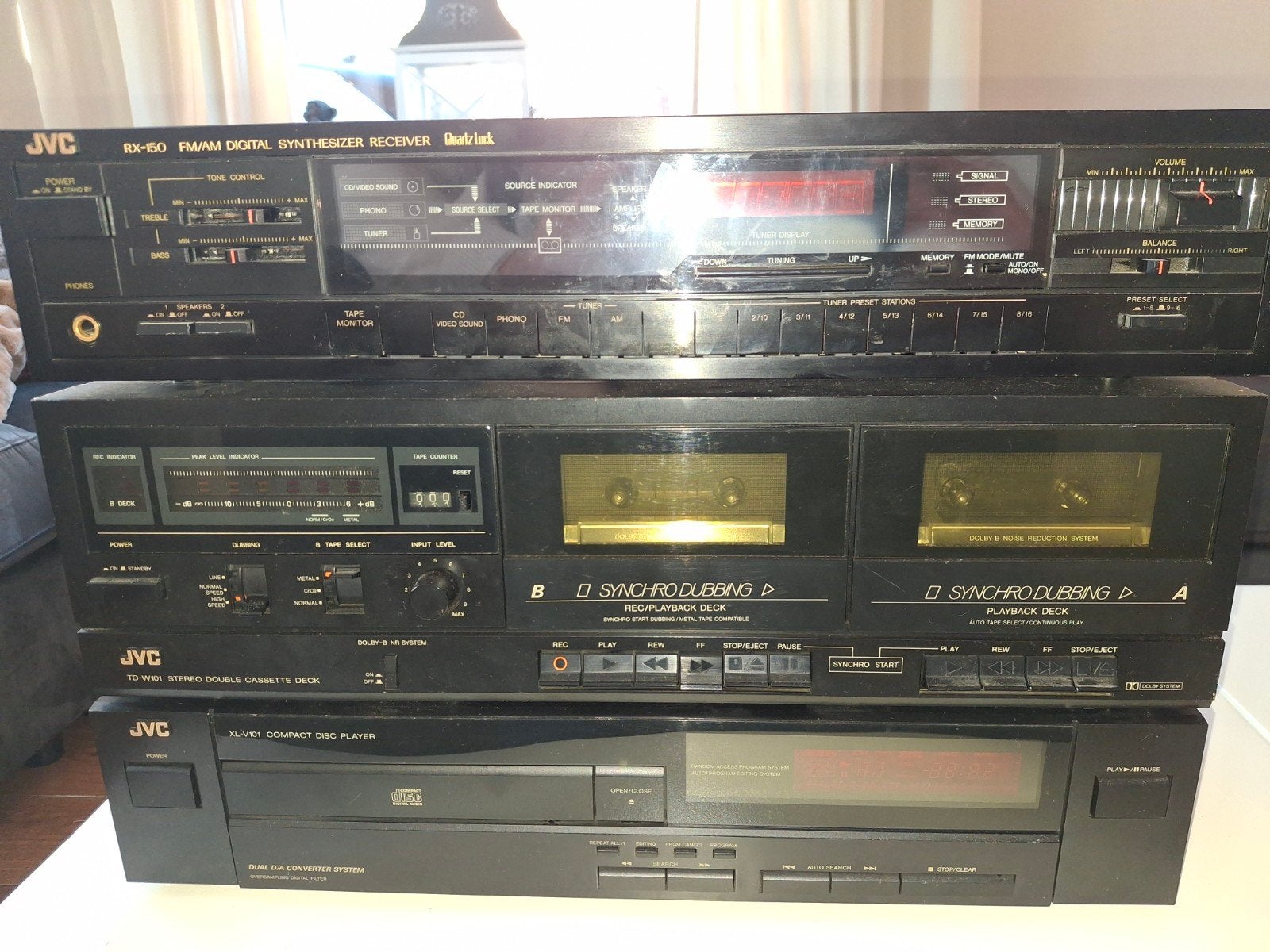 JVC Stereo Set: Receiver, Dubbel Cassettedeck, CD-speler, Gebruikt, JVC, Cassettedeck, Losse componenten