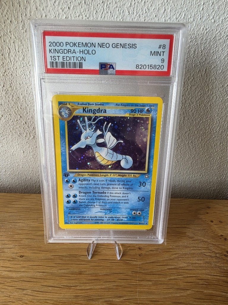 Pokémon Kingdra Holo 1st Edition Neo Genesis PSA9 MINT 8/111, Ophalen of Verzenden, Zo goed als nieuw, Losse kaart, Foil