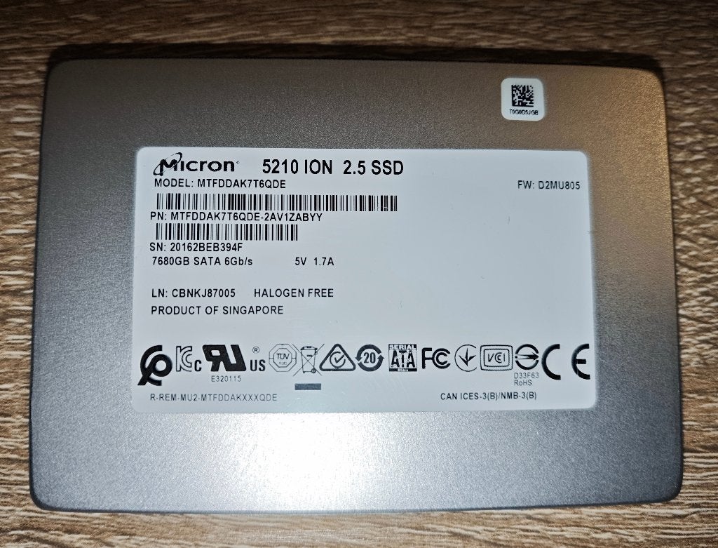 Micron 5210 ION 7,68TB Server grade SATA SSD, Computers en Software, Harde schijven, Gebruikt, Desktop, Intern, SSD, SATA, Ophalen of Verzenden