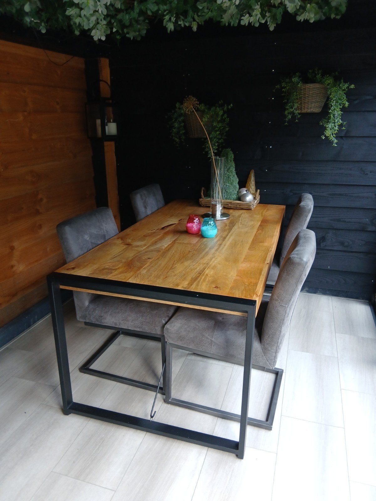 Eettafel met 4 stoelen, Gebruikt, Industrieel, Modern, 50 tot 100 cm, 150 tot 200 cm