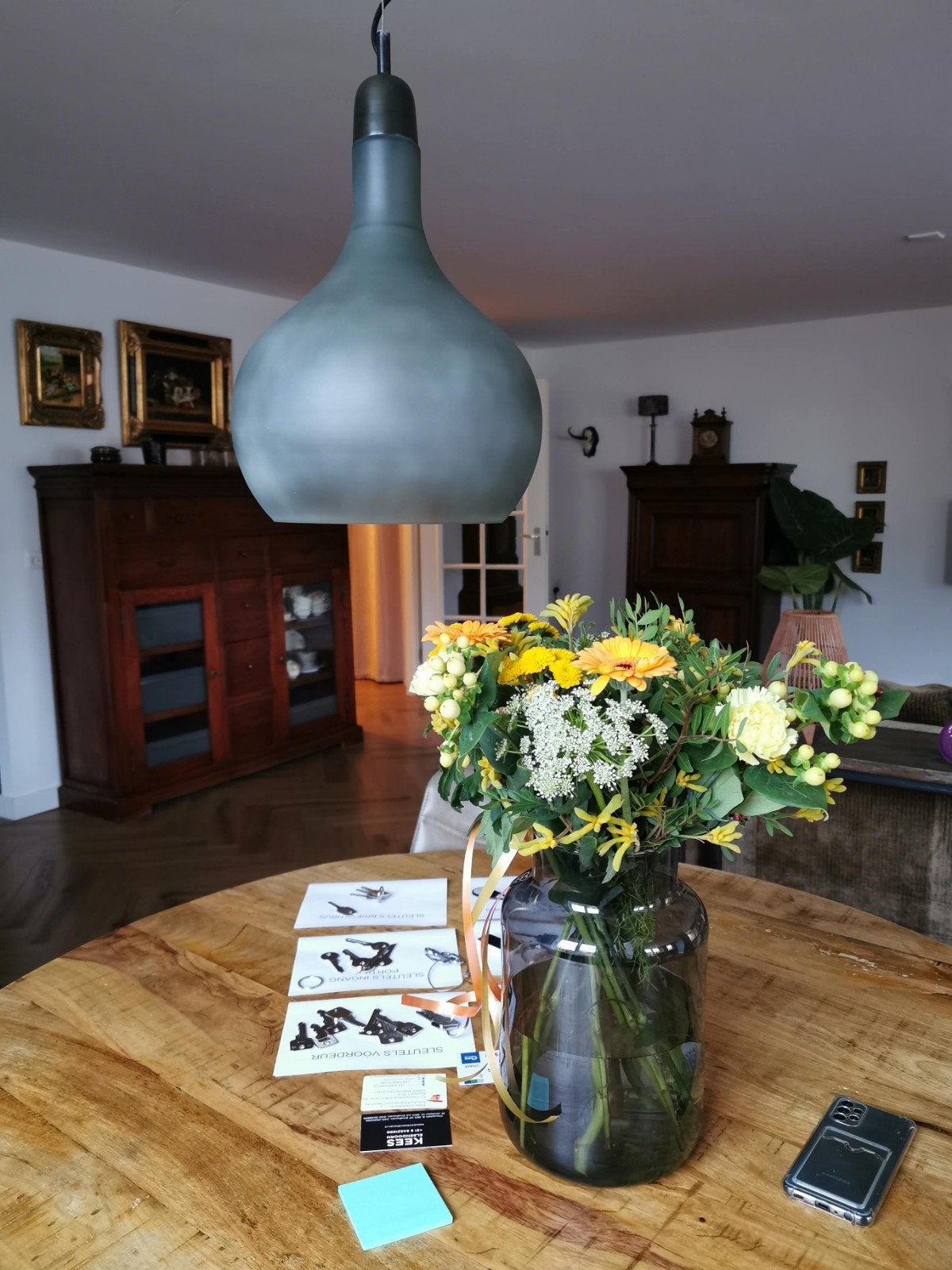 Grijze hanglamp, Ophalen, E27 (groot), Modern, Glas