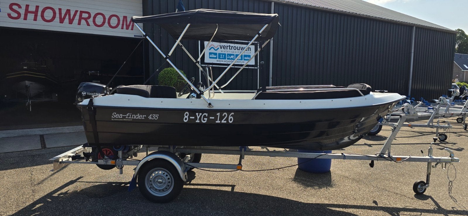 leuke set sea-finder 435 met een 9.8  pk tohatsu en trailer, Watersport en Boten, Consoleboot, Gebruikt, Zonnedek, Ophalen