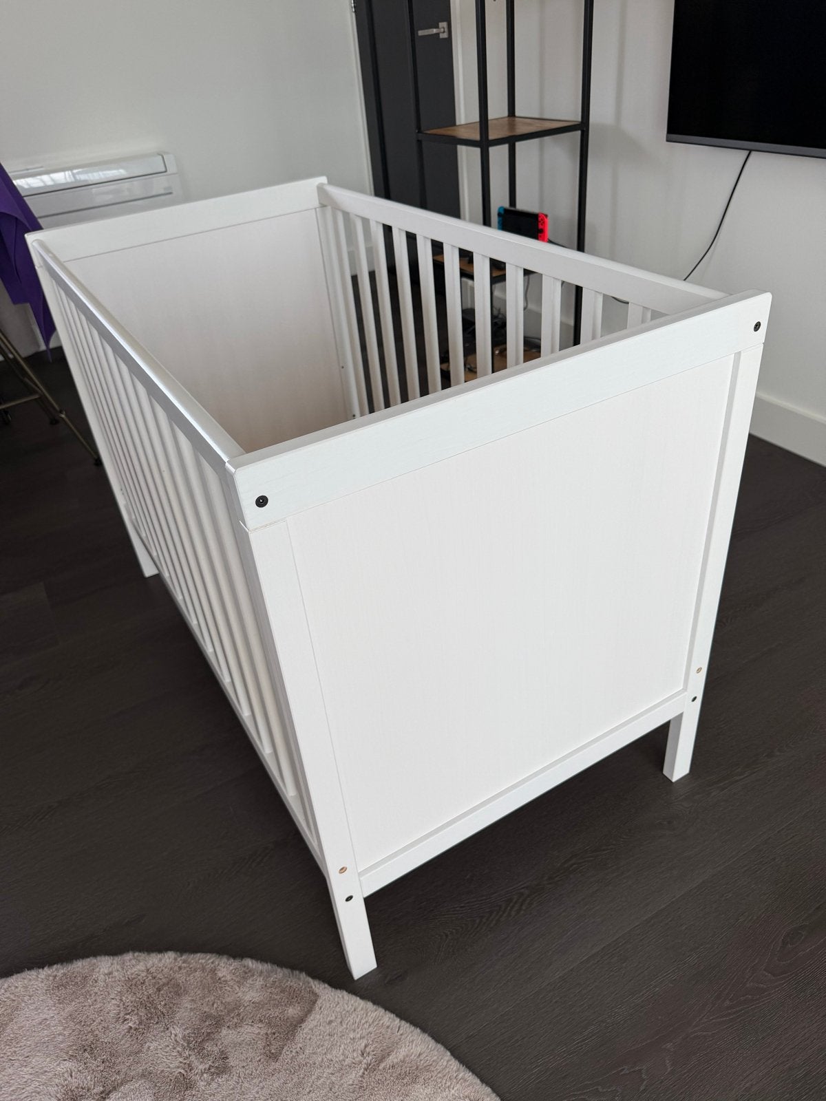 IKEA SUNDVIK Ledikant Wit 60x120cm - Verstelbare Bodem, Ophalen, Gebruikt, Lattenbodem, Minder dan 140 cm
