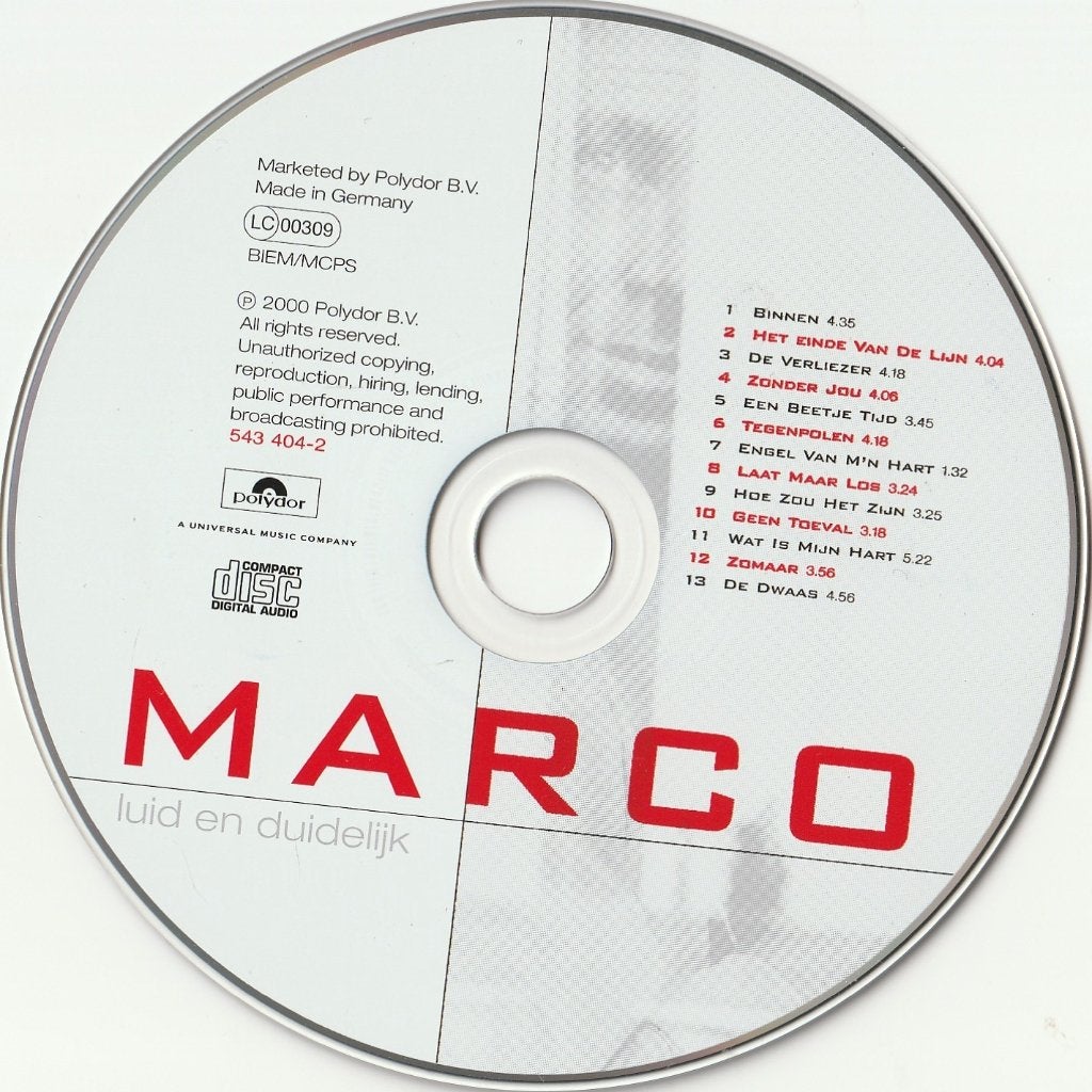 Marco borsato luid en duidelijk cd  zonder hoes 12 nrs., Ophalen of Verzenden, Zo goed als nieuw, Pop