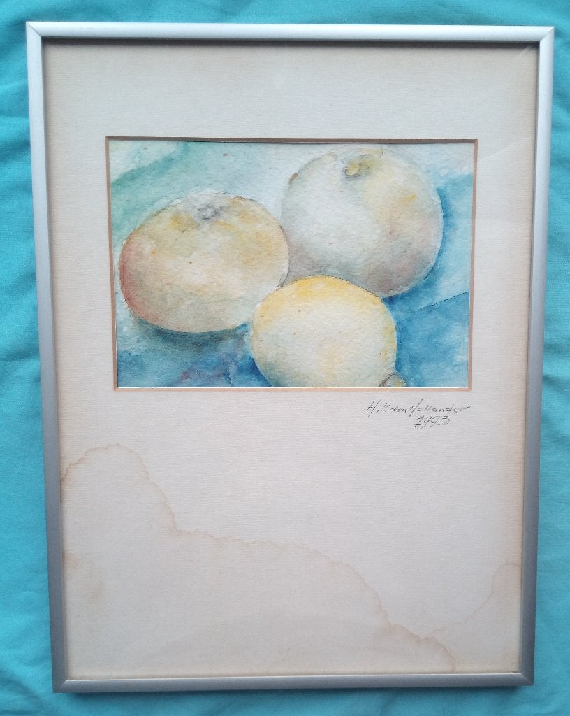AQUAREL H.P. DEN HOLLANDER 1993 APPELS CITROEN INGEL GESIGN, Antiek en Kunst, Kunst | Schilderijen | Klassiek, Verzenden