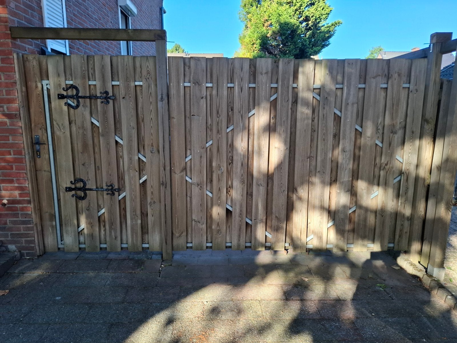 Houten poort en schuttingdelen, Tuin en Terras, Tuinhekken en Hekwerk, Ophalen, Met poort, Gebruikt, Tuinhek
