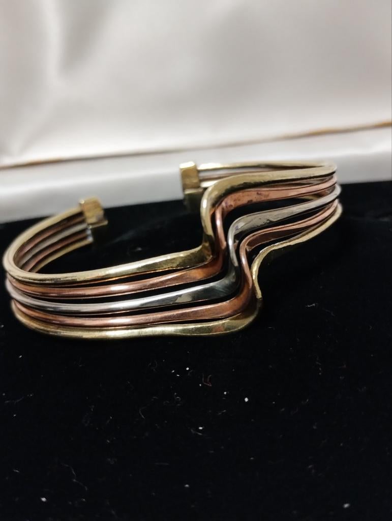Vintage 70's Taxco Mexico cuffed wave manchet armband, Sieraden, Tassen en Uiterlijk, Antieke sieraden, Ophalen of Verzenden, Zilver