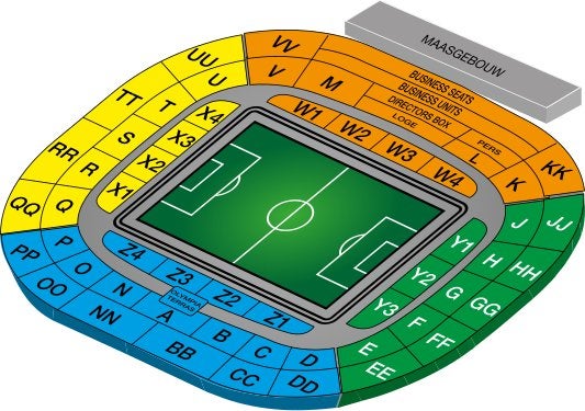 Feyenoord - Ado Den Haag vak B, rij 17, stoel 4, Eén persoon