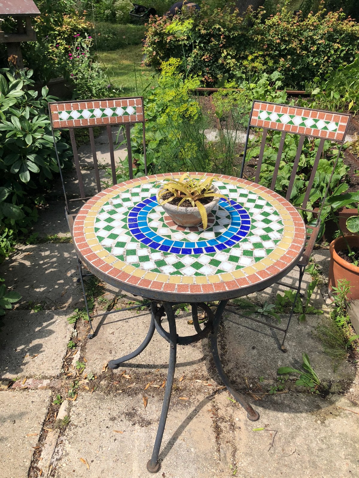 Bistro set Brocante met mozaïek ingelegd, Ophalen, Gebruikt, Overige materialen, 2 zitplaatsen