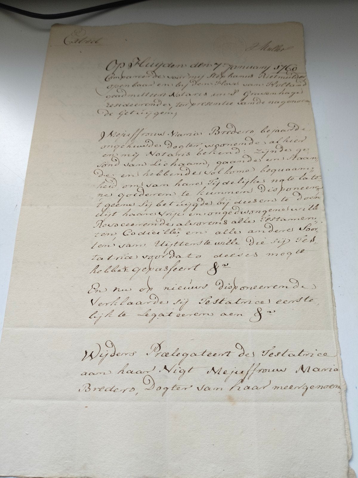 Oud document: Notariële akte, 18e eeuw, Antiek en Kunst, Verzenden, Onbekend (Notaris)