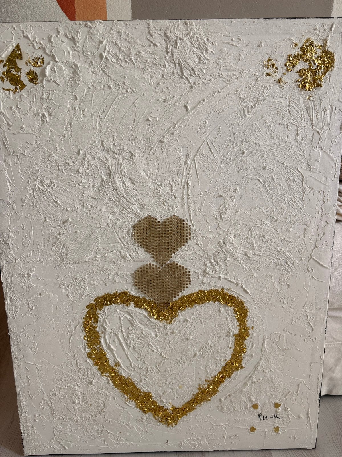 Uniek Handgemaakt Canvas met Hartjes en Goudaccenten, Ophalen