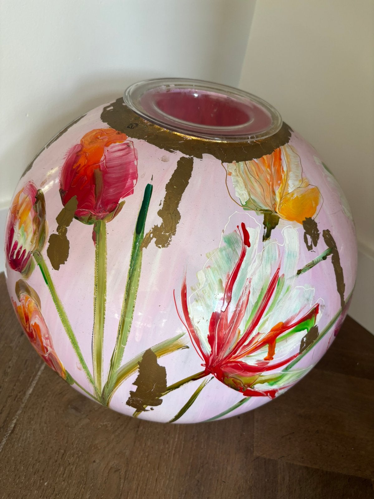 Doortje Ijpelaar Vaas 38CM Tulip Pink 7/25, Ophalen, Handgemaakt, Roze, 38 cm