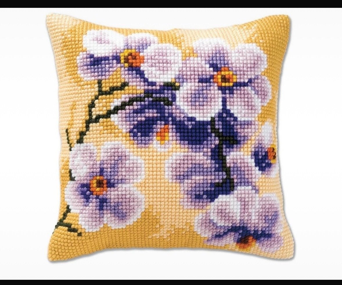 Vervaco Sierkussen Borduur Orchidee Bloemen, Overige merken, Meerkleurig, Vierkant, Ophalen of Verzenden
