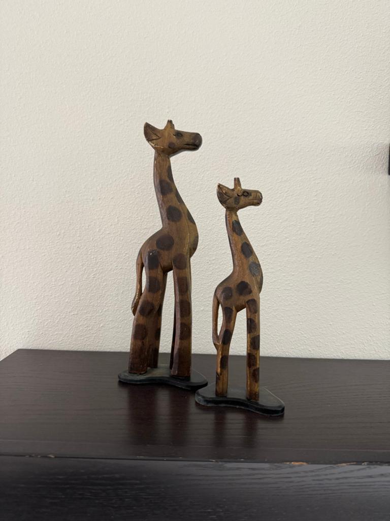 Houten Giraffen Beeldjes - Set van 2, Huis en Inrichting, Woonaccessoires | Overige, Ophalen, Hout, Gebruikt, Overige stijlen