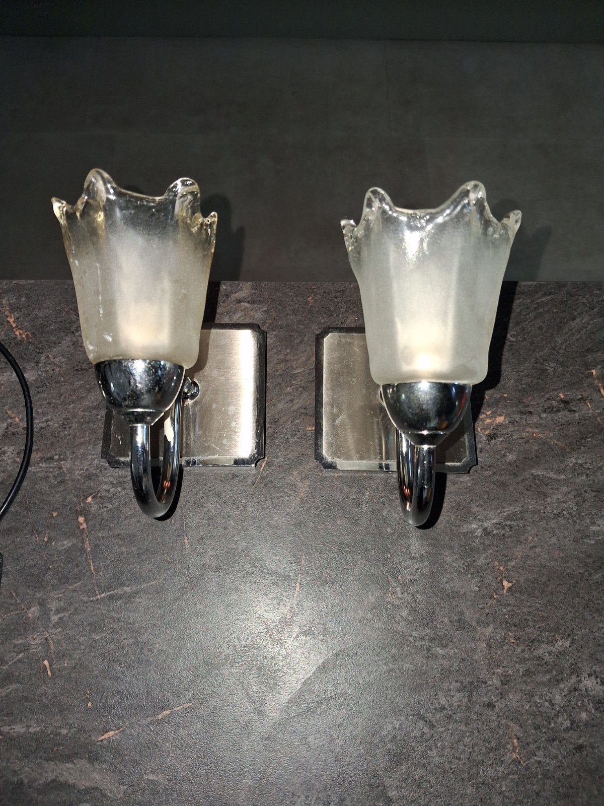 Set van 2 wandlampen met glazen kapjes, Ophalen, Gebruikt, Overige fittingen, Wandlamp