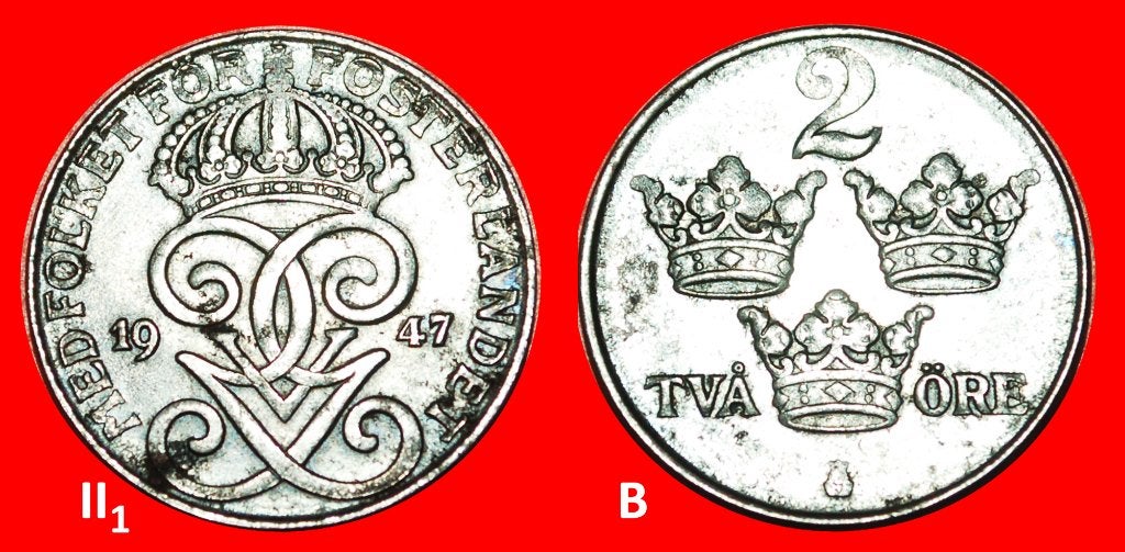 Ⰺ 3 CROWNS (1909-1950): SWEDEN 2 ORE 1947! DISCOVERY COIN!, Ophalen of Verzenden, Overige landen, Losse munt