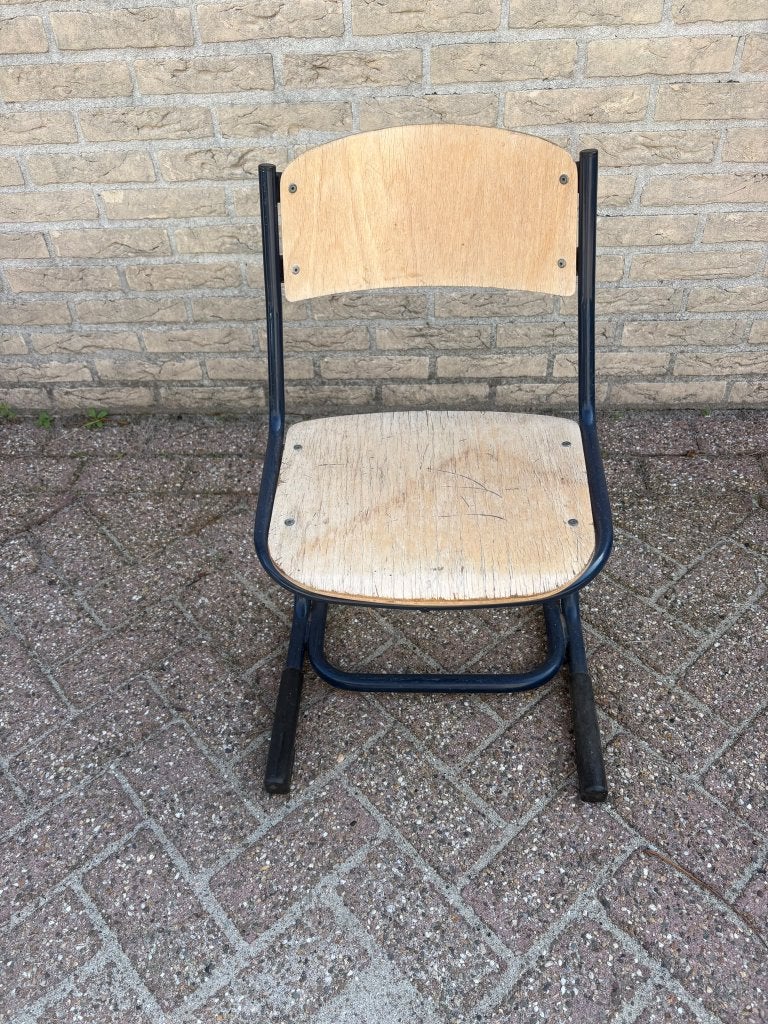 Vintage schoolstoel met houten zitting en rugleuning, Ophalen, Gebruikt, Overige kleuren, Vintage, School