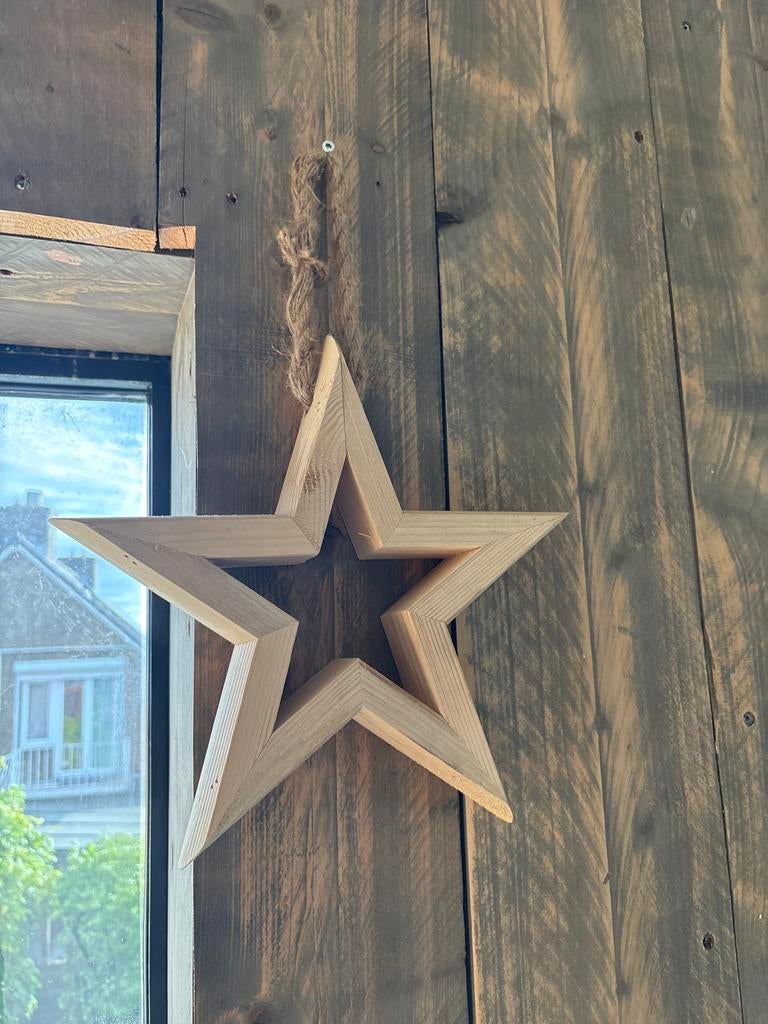 Houten Ster Decoratie - Natuurlijke Houtkleur, Ophalen of Verzenden, Zo goed als nieuw