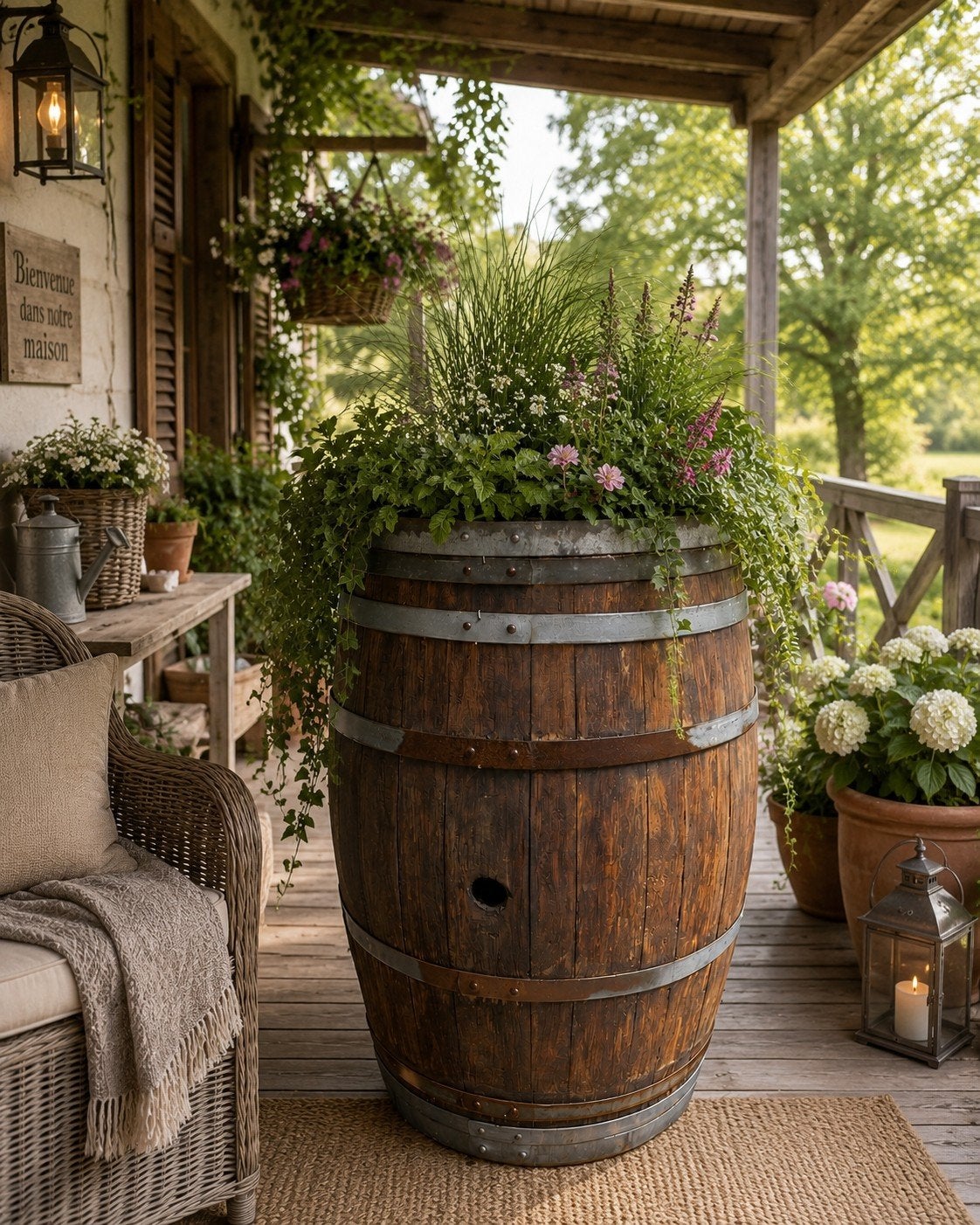 Decoratief oud wijnvat - Prachtig behandeld, Tuin en Terras, Bloembakken en Plantenbakken, Ophalen, Gebruikt, Rond, 60 tot 100 cm