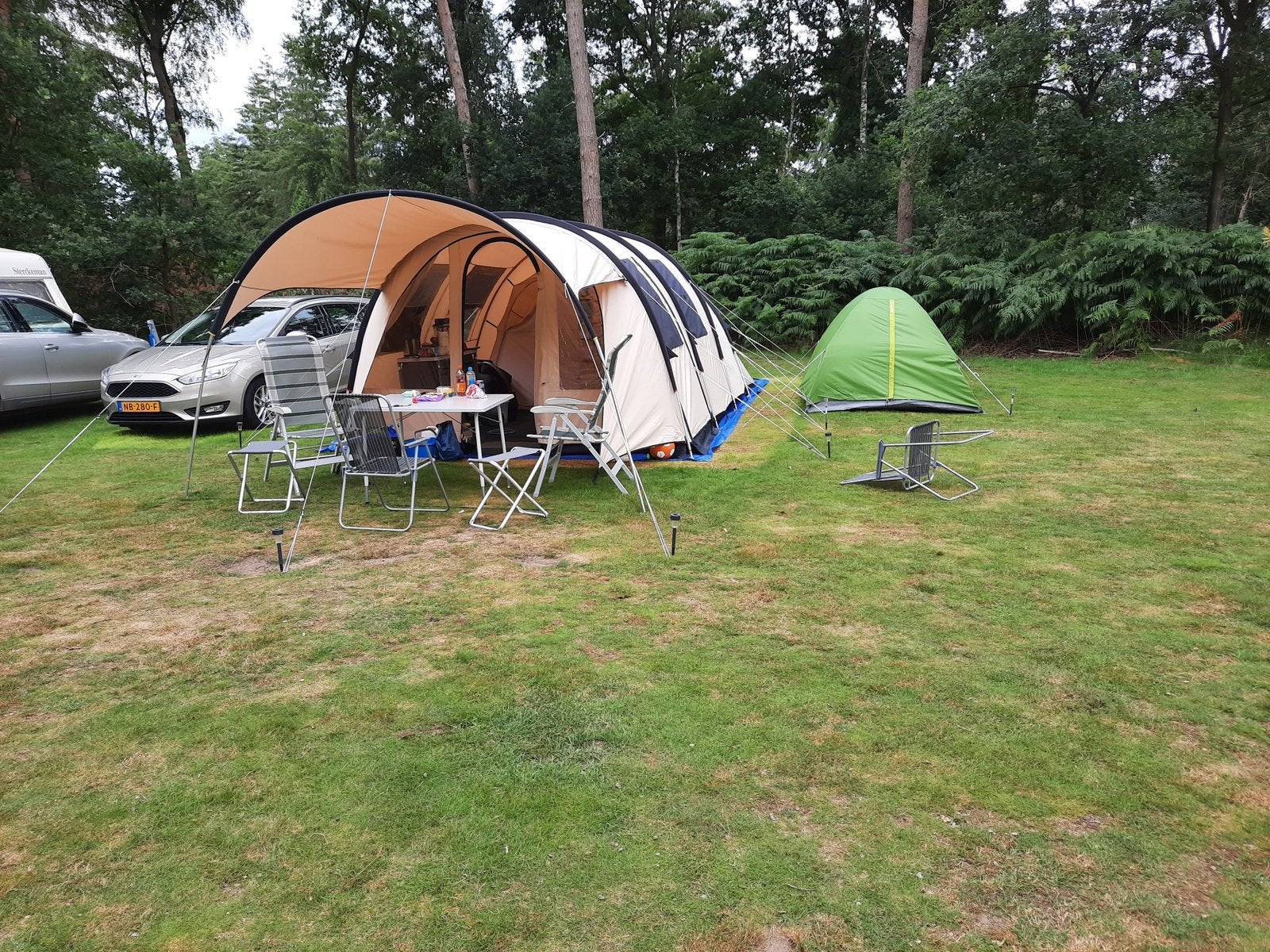 4 persoons katoenen tent Porto Ercole Obelink, Caravans en Kamperen, Ophalen, Zo goed als nieuw, Tot en met 5