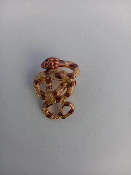 Goudkleurige broche slang bruin tinten, Verzenden, Nieuw, Bruin, Overige materialen