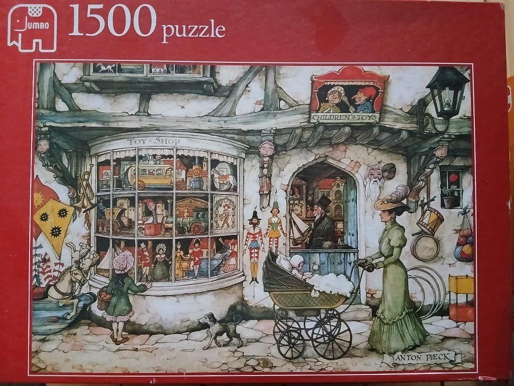 Jumbo Anton Pieck Puzzel 1500 stukjes - De Speelgoedwinkel, Ophalen of Verzenden, 500 t/m 1500 stukjes, Gebruikt, Legpuzzel