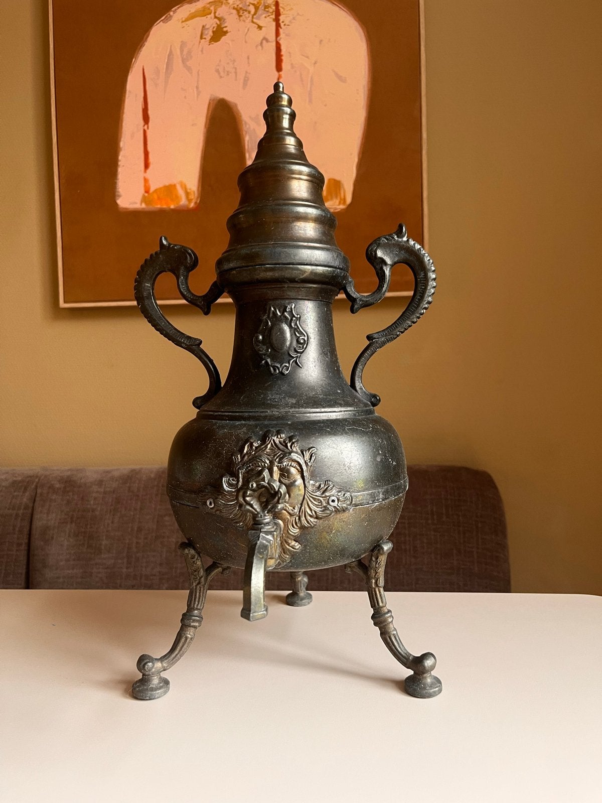 Antieke tinnen theeketel/samovar met kraan, Antiek en Kunst, Antiek | Overige Antiek, Ophalen of Verzenden
