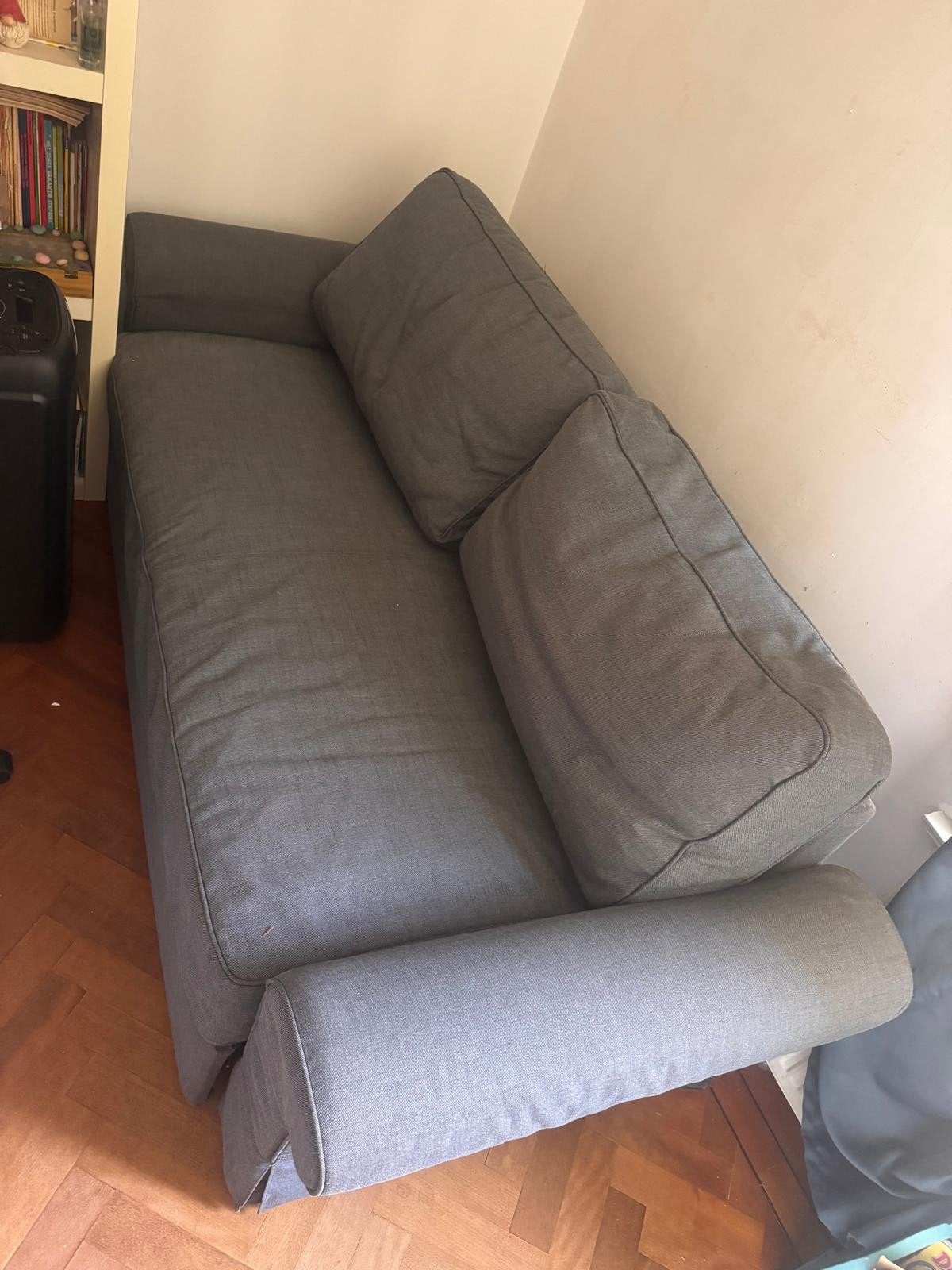 Comfortabele grijze slaapbank, Ophalen, Gebruikt, Tweepersoons, 140 cm