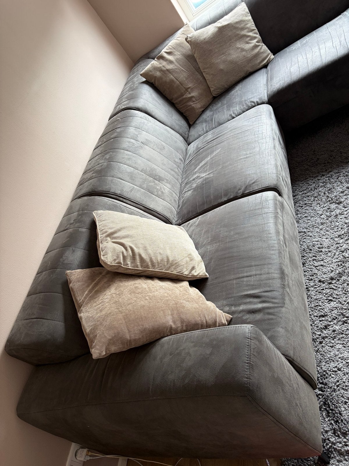 Comfortabele Hoekbank - Grijs Stof - 260x190 cm, Huis en Inrichting, Banken | Bankstellen, Ophalen, 250 tot 300 cm, Gebruikt, Hoekbank