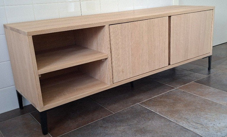 Tv meubel Eiken, Ophalen, 100 tot 150 cm, Eikenhout, Nieuw