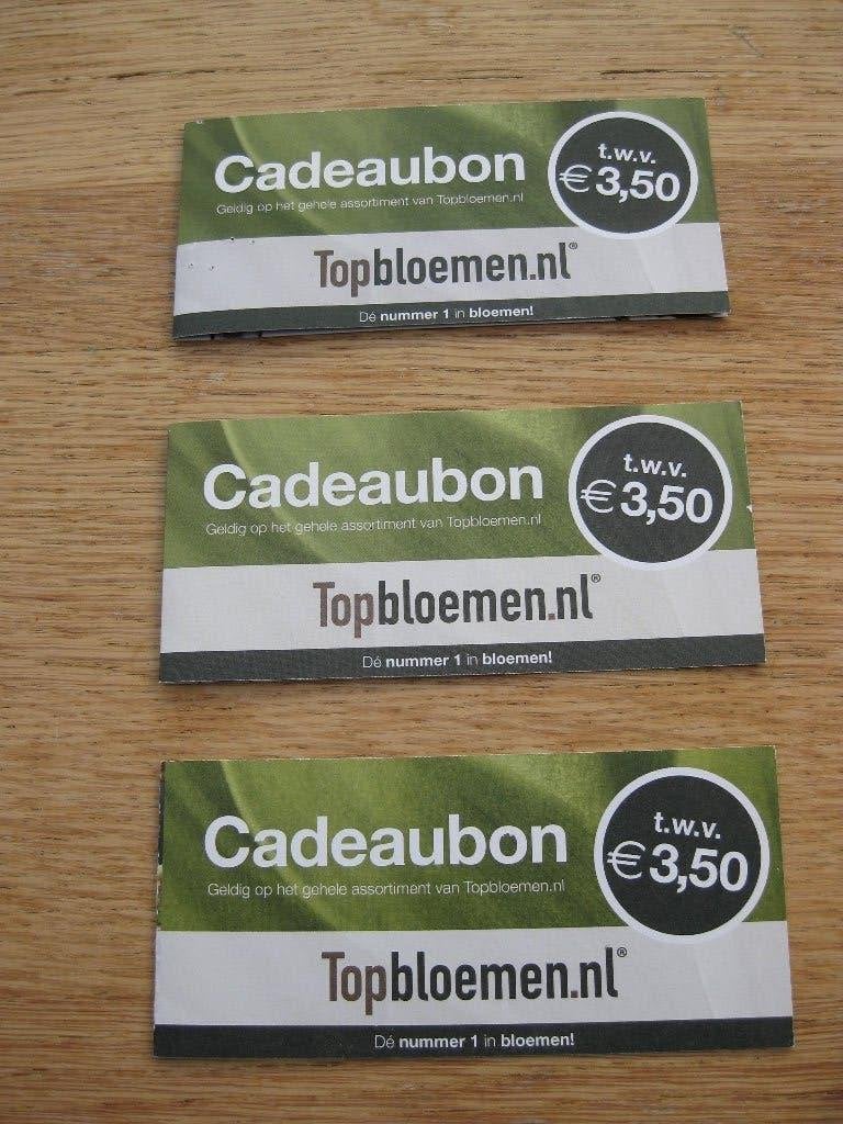 3X cadeaubon twv 3,50 topbloemen GRATIS AFHALEN, Tickets en Kaartjes, Eén persoon, Cadeaubon