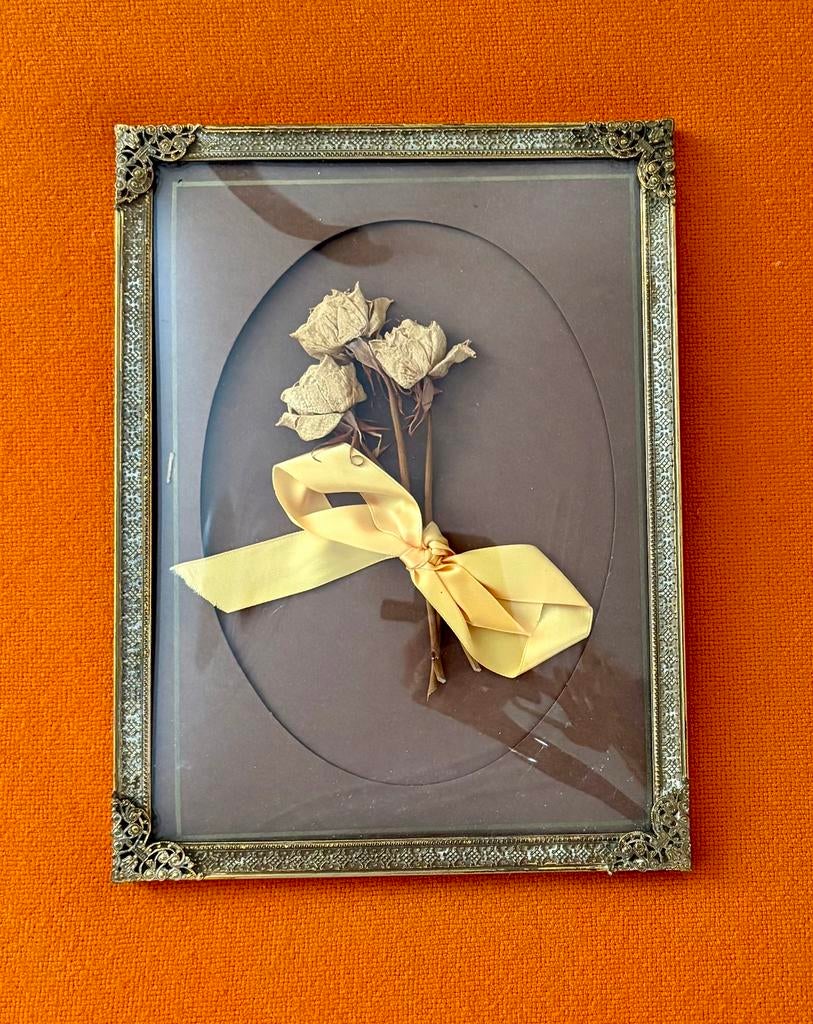 Vintage lijstje jaren 50/60 met bol glas, Antiek en Kunst, Curiosa en Brocante, Ophalen of Verzenden