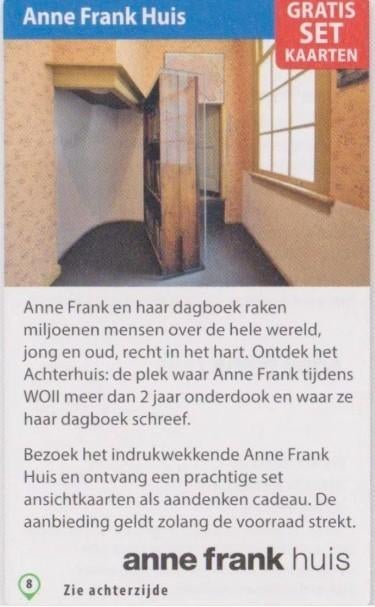 Anne Frank Huis (Gratis Set Kaarten), Tickets en Kaartjes, Eén persoon, Overige typen