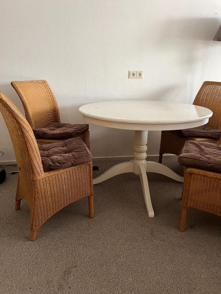 Tafel rond wit hout, Huis en Inrichting, Tafels | Eettafels, Ophalen, Gebruikt, 50 tot 100 cm, Rond