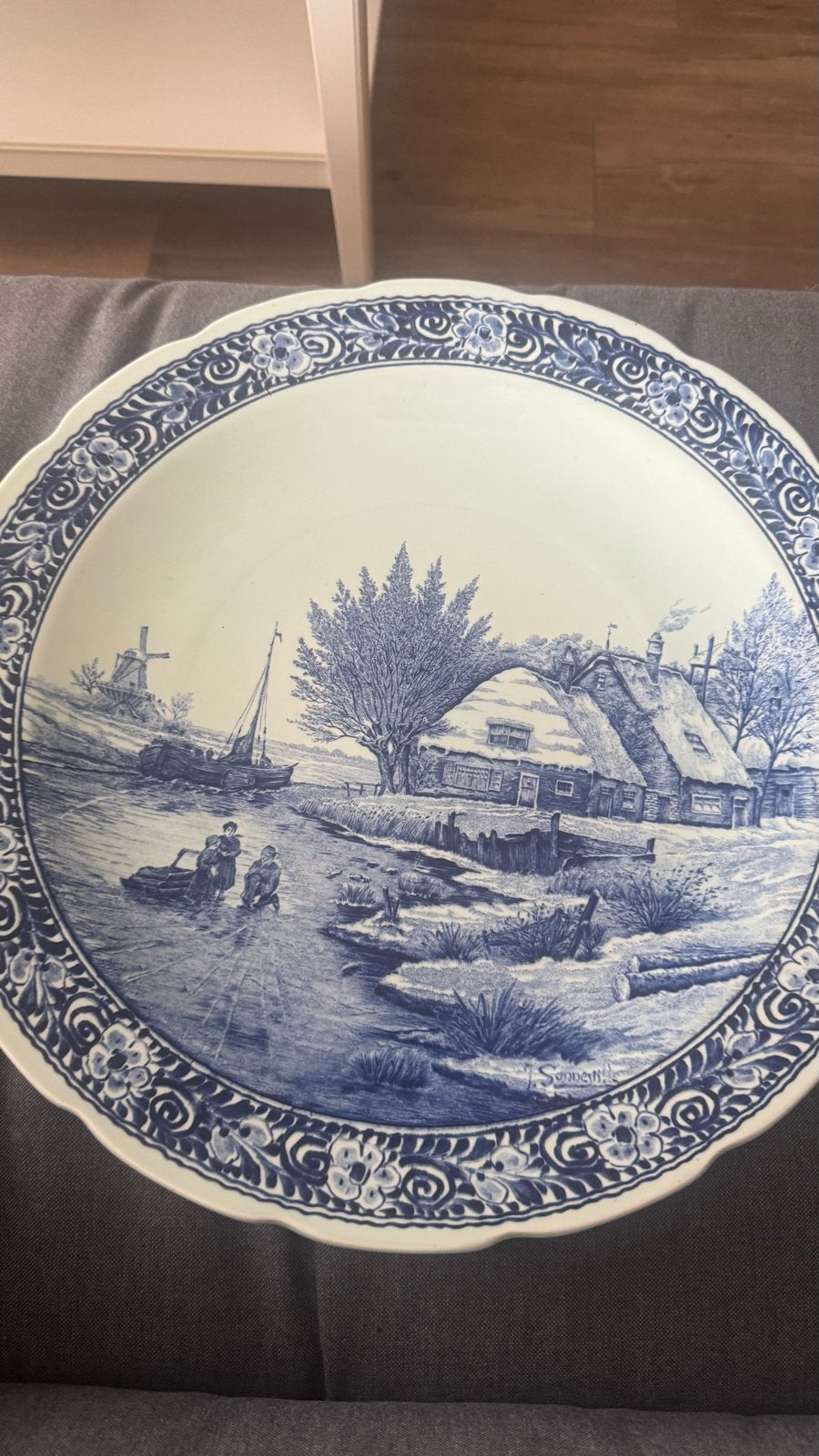 Delfts Blauw Wandbord - Winterlandschap, Ophalen
