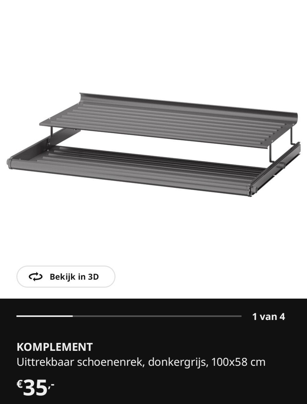 Ikea Pax Uittrekbaar Schoenenrek - Donkergrijs 100 x 58 cm, Ophalen of Verzenden, Gebruikt