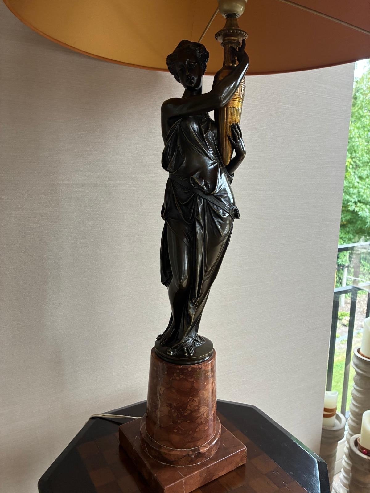 Antieke bronzen lamp op marmeren voet, Antiek en Kunst, Ophalen of Verzenden