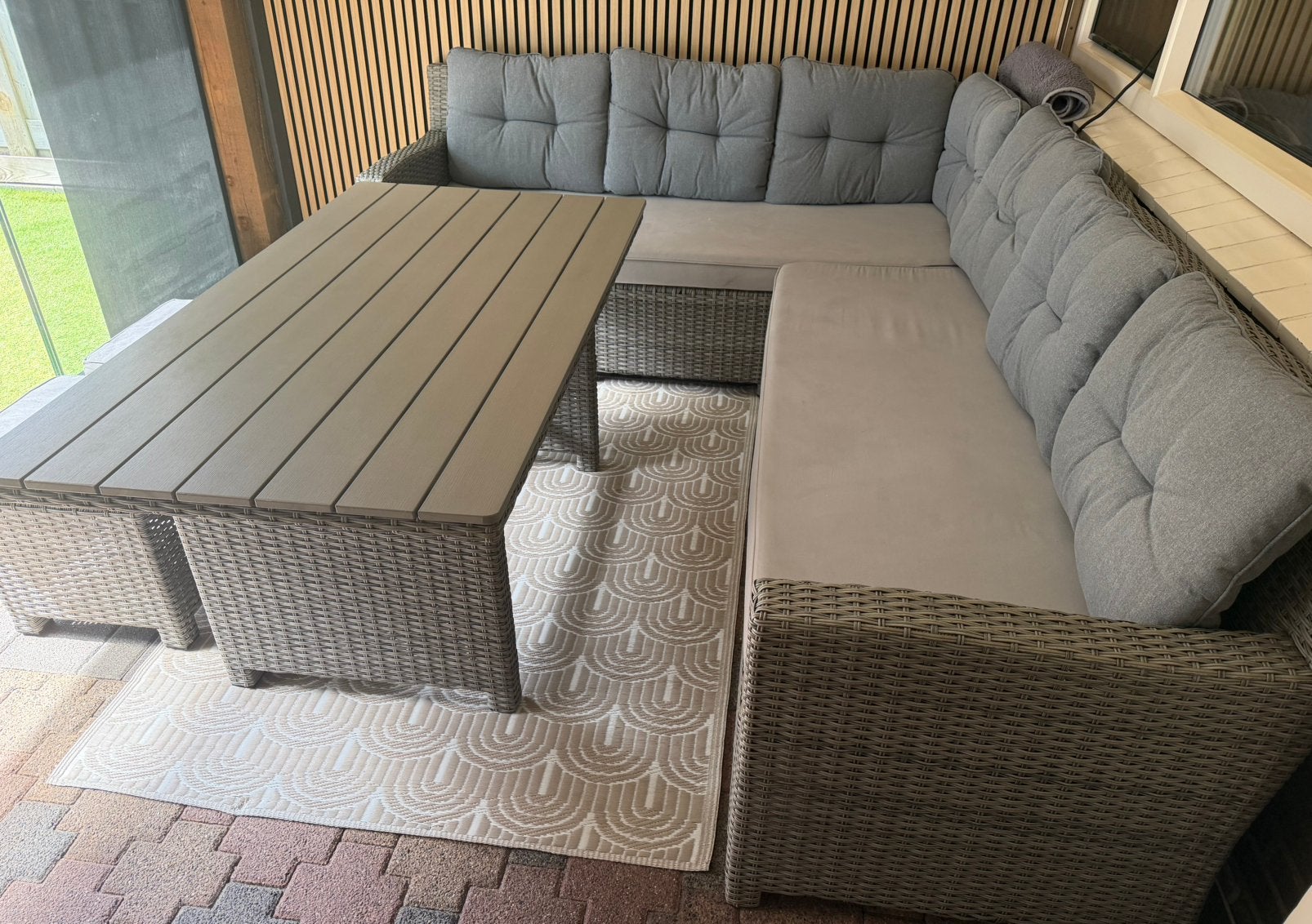 Loungeset hoekbank met hoge tafel en 2 krukjes, Tuin en Terras, Ophalen, Gebruikt, Wicker