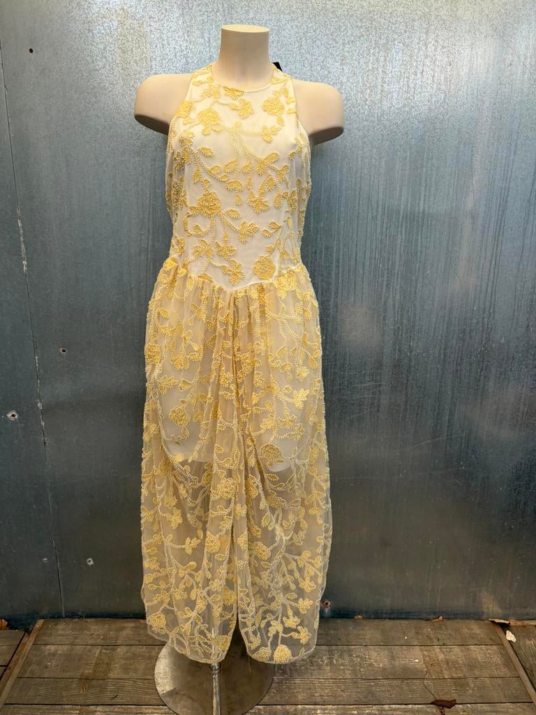 Rotate dress 40 €590 jurk flower beads egret, Maat 38/40 (M), Geel, Ophalen of Verzenden, Zo goed als nieuw