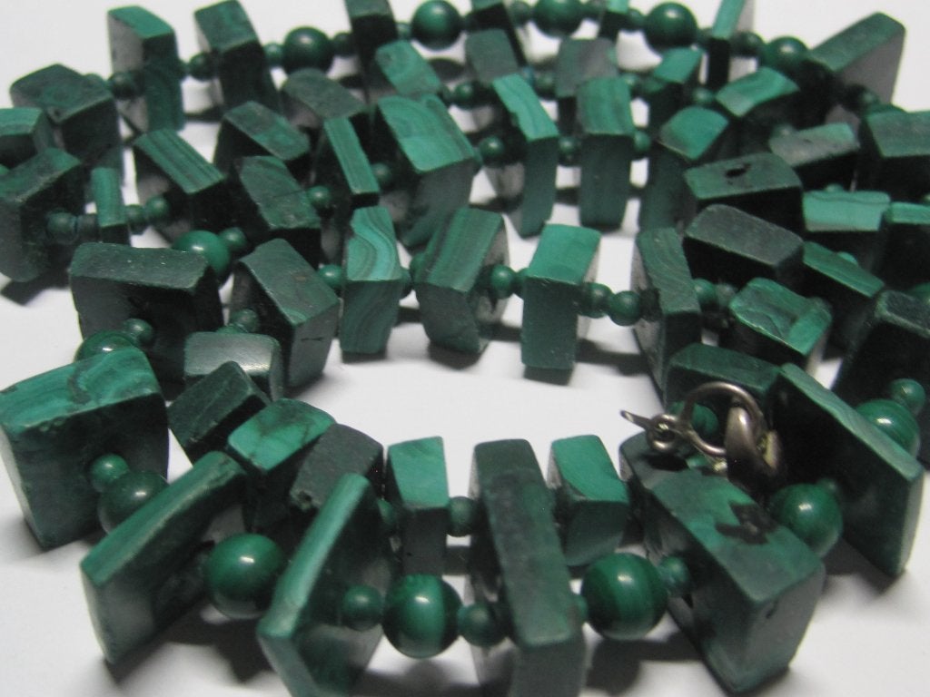 Vintage malachiet ketting collier 58 cm 102 gram, Sieraden, Tassen en Uiterlijk, Kettingen, Ophalen, Zo goed als nieuw, Steen of Mineraal