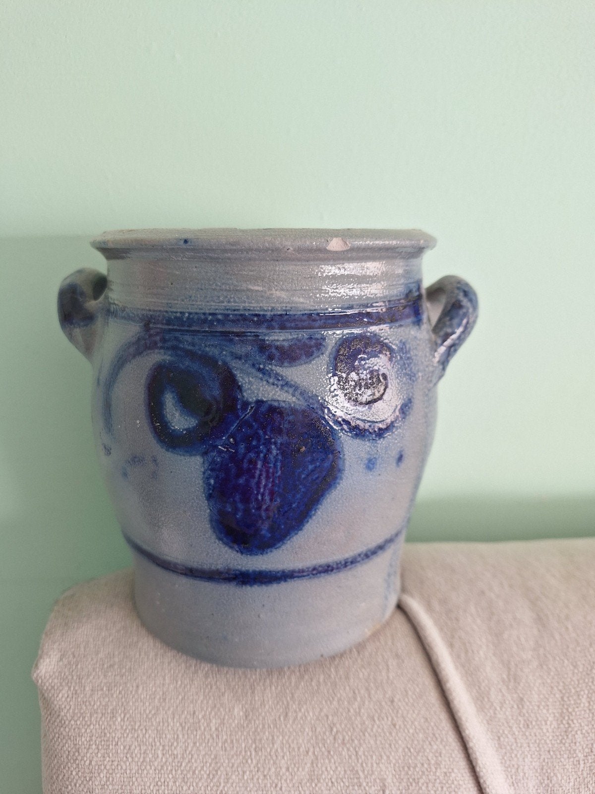 Oude Keulse pot vaas met handvatten, blauw decor, Antiek en Kunst, Ophalen of Verzenden