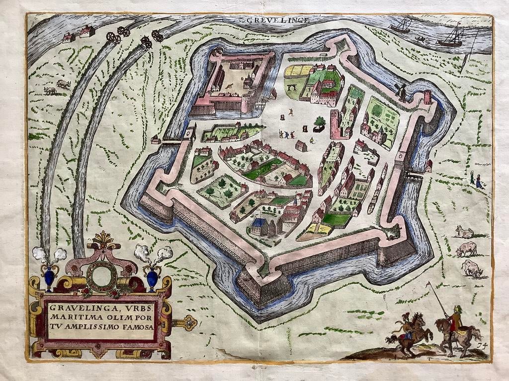 Gravure Grevelinge Guicciardini 1610-1612 vestingstad, Antiek en Kunst, Kunst | Etsen en Gravures, Verzenden